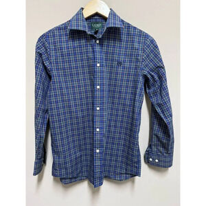 Lauren Ralph Lauren Kids Blue Plaid Long Sleeve Button Up Shirt Size 16